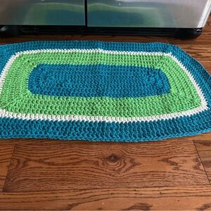 Handmade Blue and Green Crochet Rug